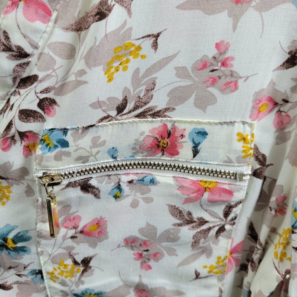 Agaci Women's Floral Blouse Gold Zippered Pockets Size L 11824-0627 - Picture 3 of 6